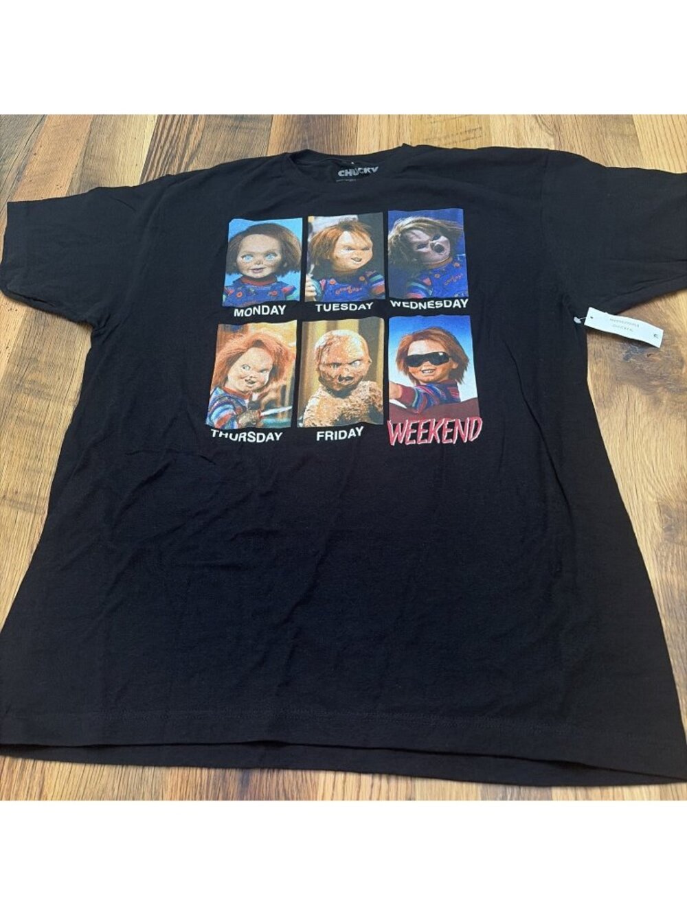 Chucky Men’s Black XL Center Graphic Horror Tee Chucky Doll